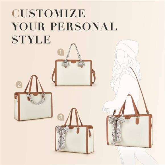 Laptop Tote Bag for Women 15.6 Inch Leather Work Bags Teacher Computer - Picture 5 of 6